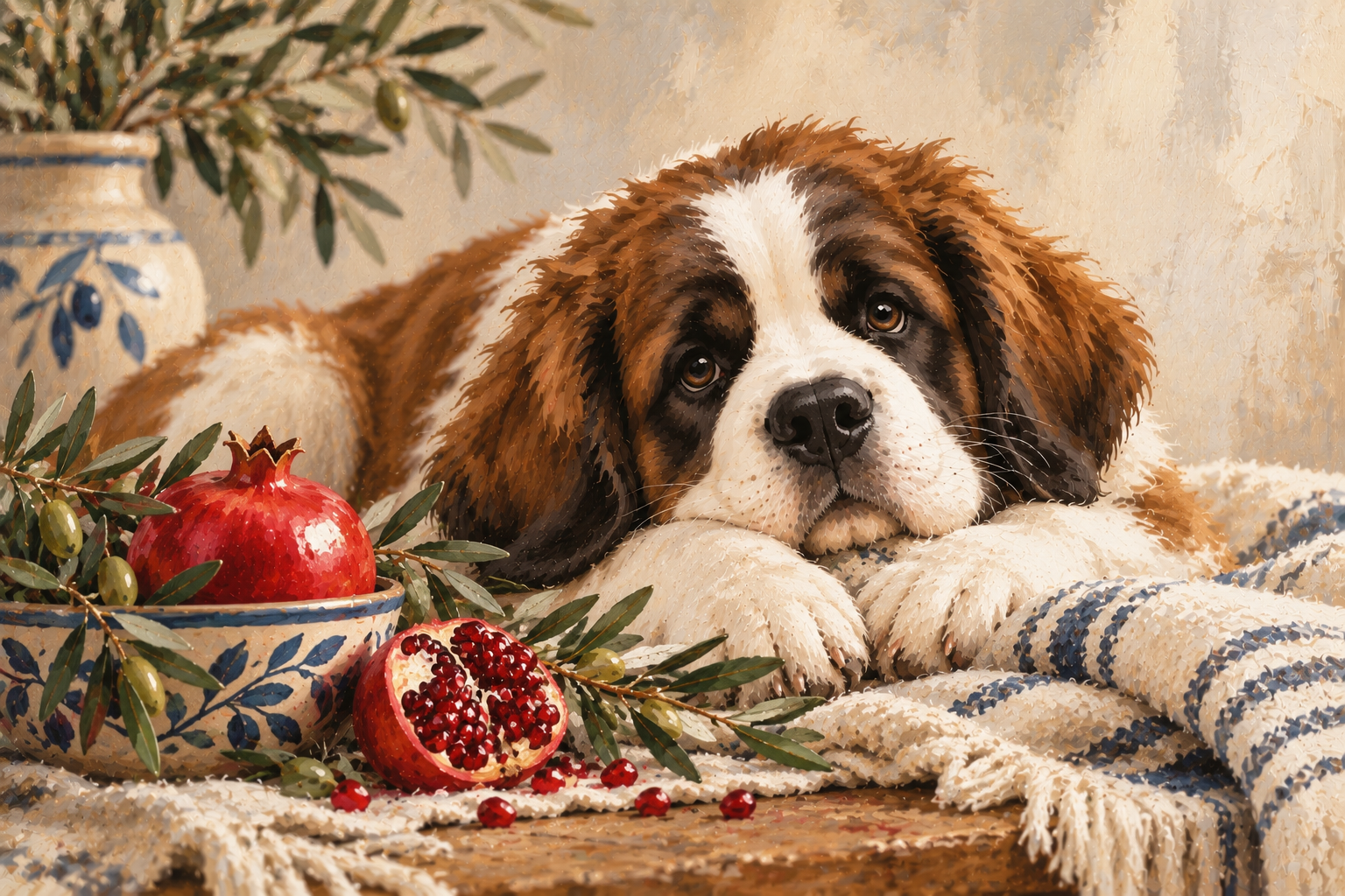 Saint Bernard and Pomegranates — Art Print · Christmas