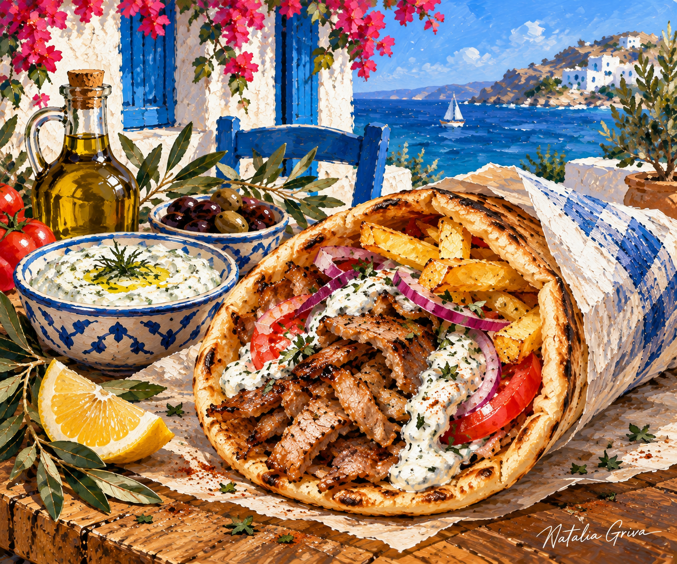 Greek Souvlaki — Hand-Painted Artwork (Guided Painting) · Food & Drinks