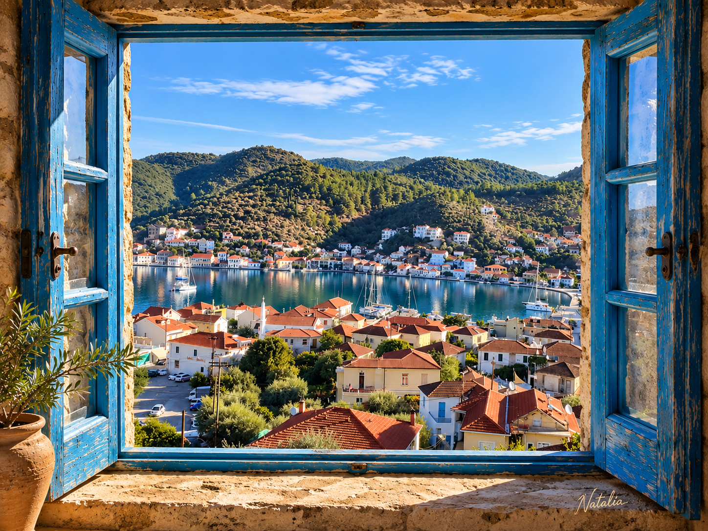 Vathi by Window — Art Print · Greek Summer