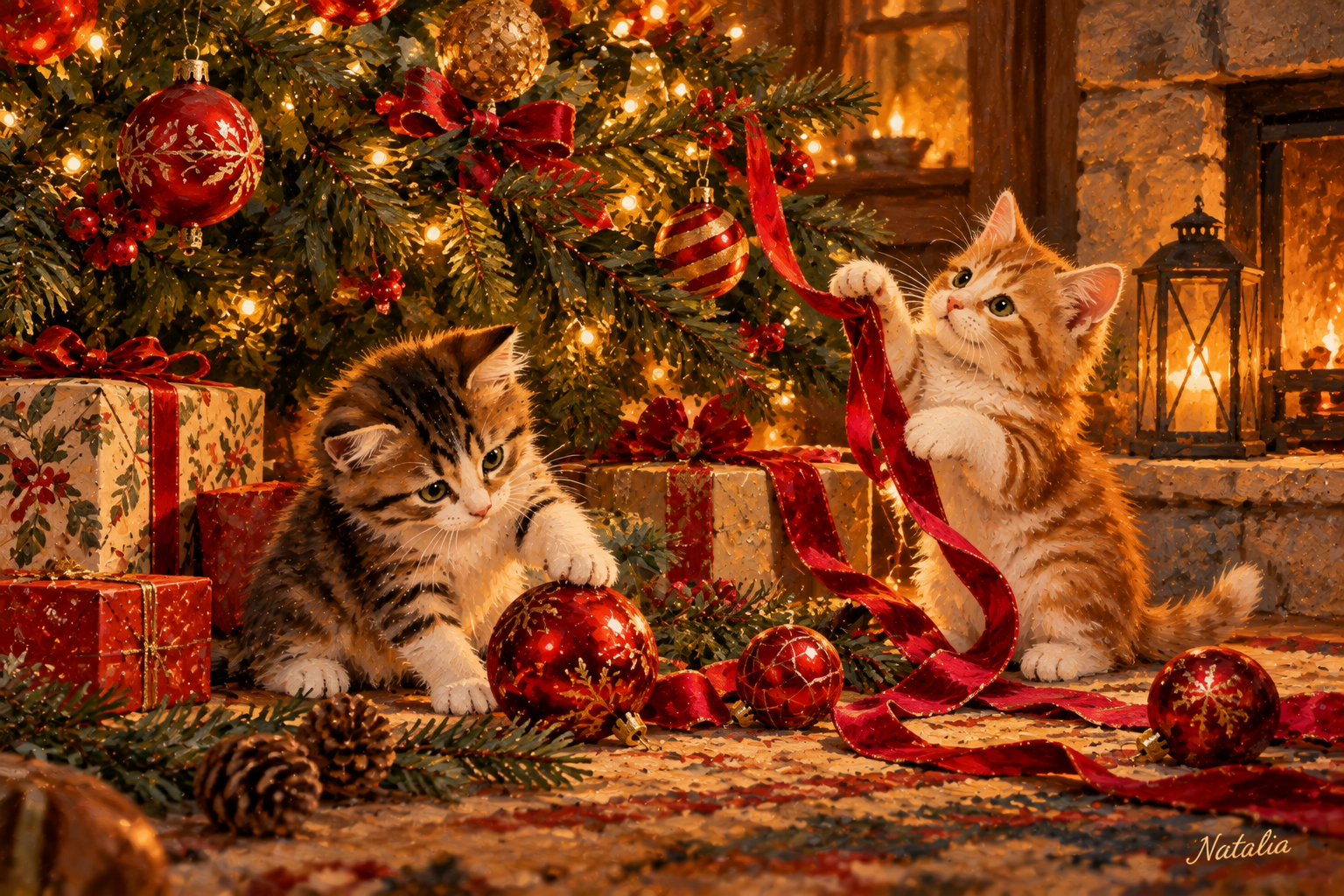 Christmas Mischief – Two Little Kittens — Art Print · Christmas