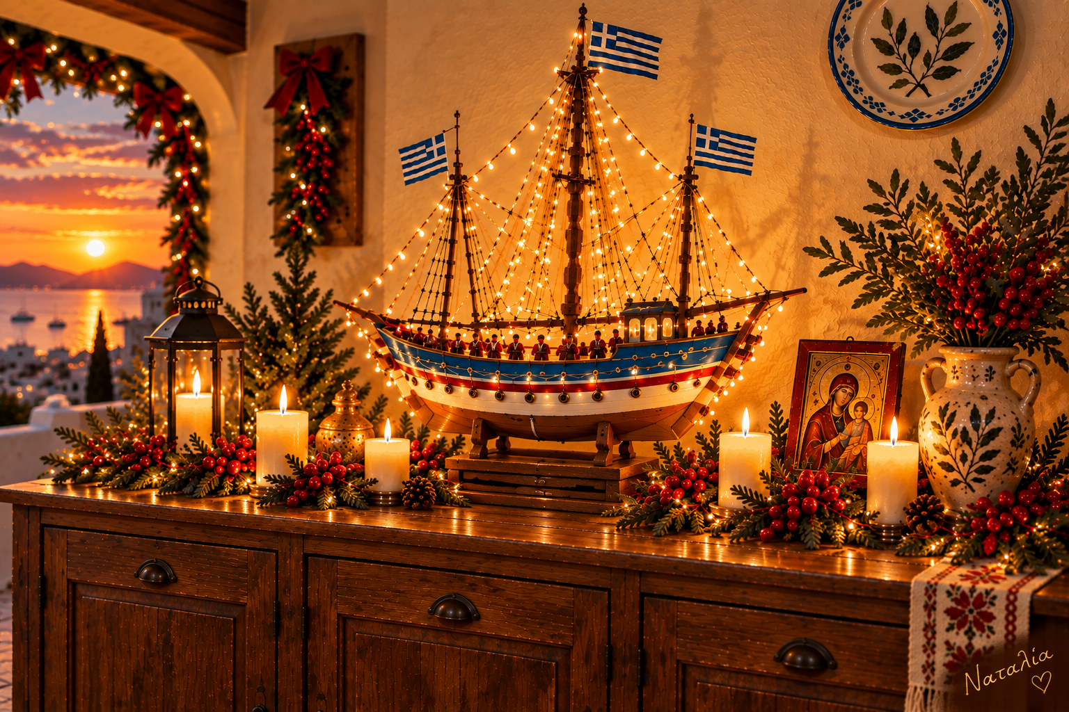 Greek Holiday Ship — Art Print · Christmas