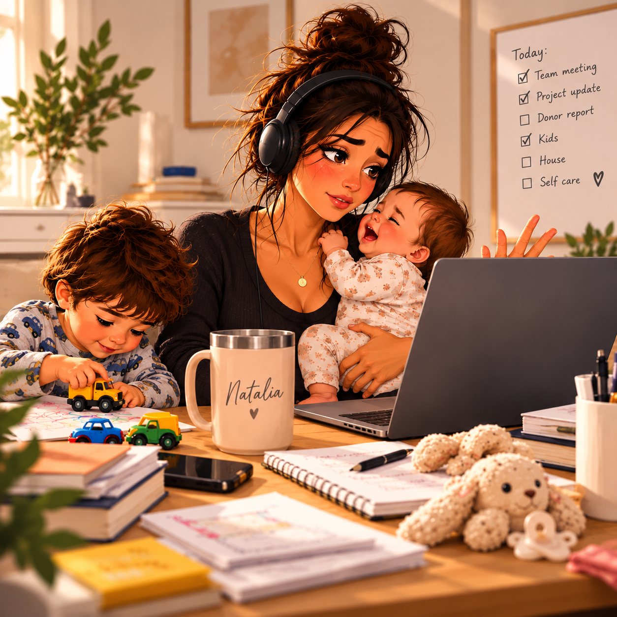 Work-From-Home Mom's Busy Day — Art Print · Motherhood